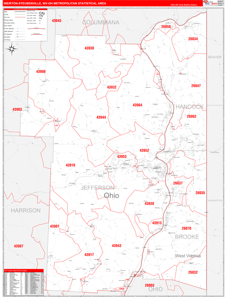 Weirton-Steubenville, OH Metro Area Zip Code Map
